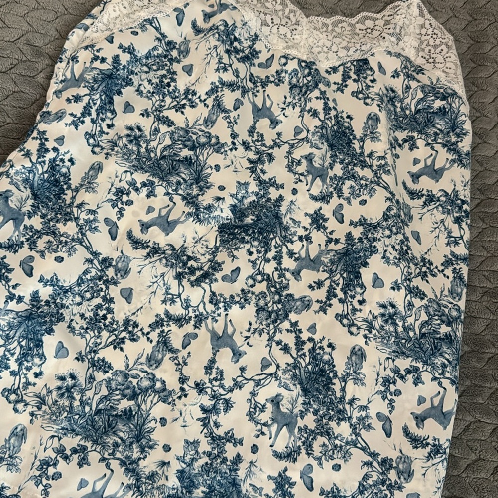 Blue Floral Lace-Trim Pajama Cami & Shorts Set - Picture 3 of 3